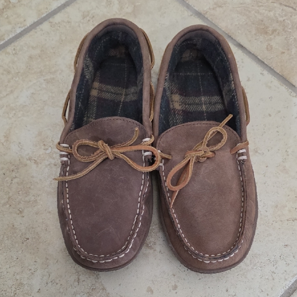 NWOT L.L.Bean Men's Handsewn Brown Leather Flannel-Lined Slippers Size 8​​